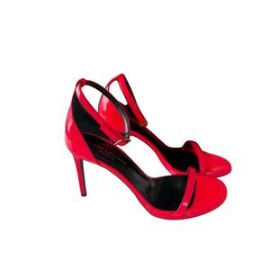 NWT Saint Laurent Patent Leather Peep Toe Strappy Heels Hot Pink Women's Size 36